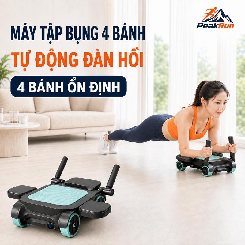 Máy Tập Bụng 4 Bánh Tự Động Đàn Hồi, Dụng Cụ Tập Cơ Bụng Ổn Định Tại Nhà