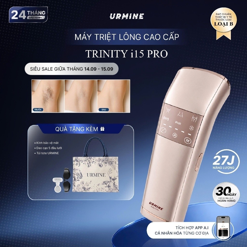 [MỚI] Máy Triệt Lông URMINE IPL Cao Cấp Tại Nhà | Ánh Sáng Kép × Làm Lạnh Sapphire Cực Sâu 2°C Kết Nối App Thông Minh