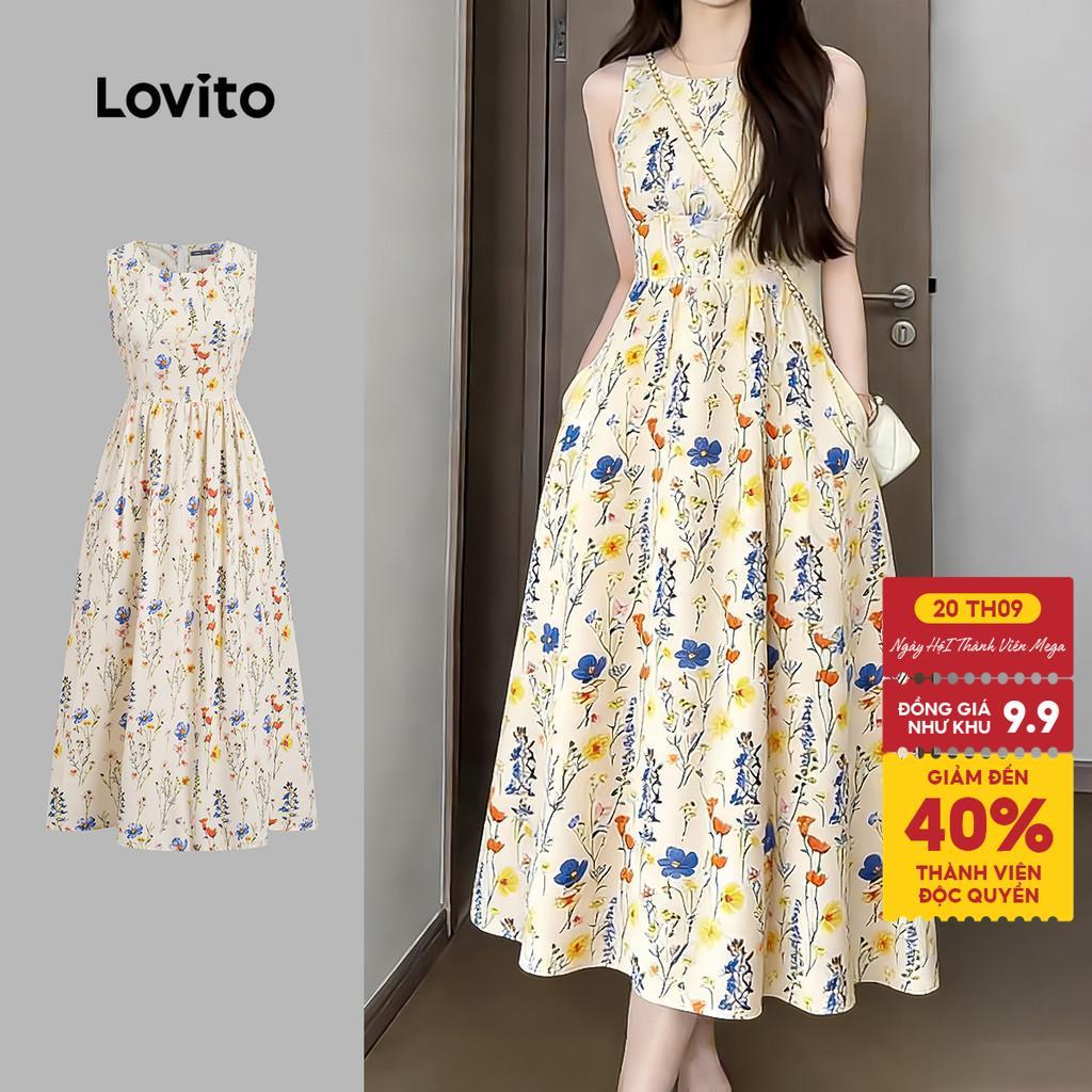 Lovito Kỳ nghỉ Đầm hoa nữ dáng suông Romatic với chi tiết cấu trúc túi LK4AD022