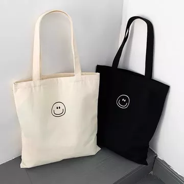 ⚡Túi vải mặt cười Túi vải trắng Túi vải Túi đựng đồ đi học Túi đi lại Túi vải sinh viên Túi xách Túi xách Túi đeo vai Túi lưu trữ dung tích lớn Túi Tote Túi vải tùy chỉnh đeo vai lớp Hàn Quốc Sách học