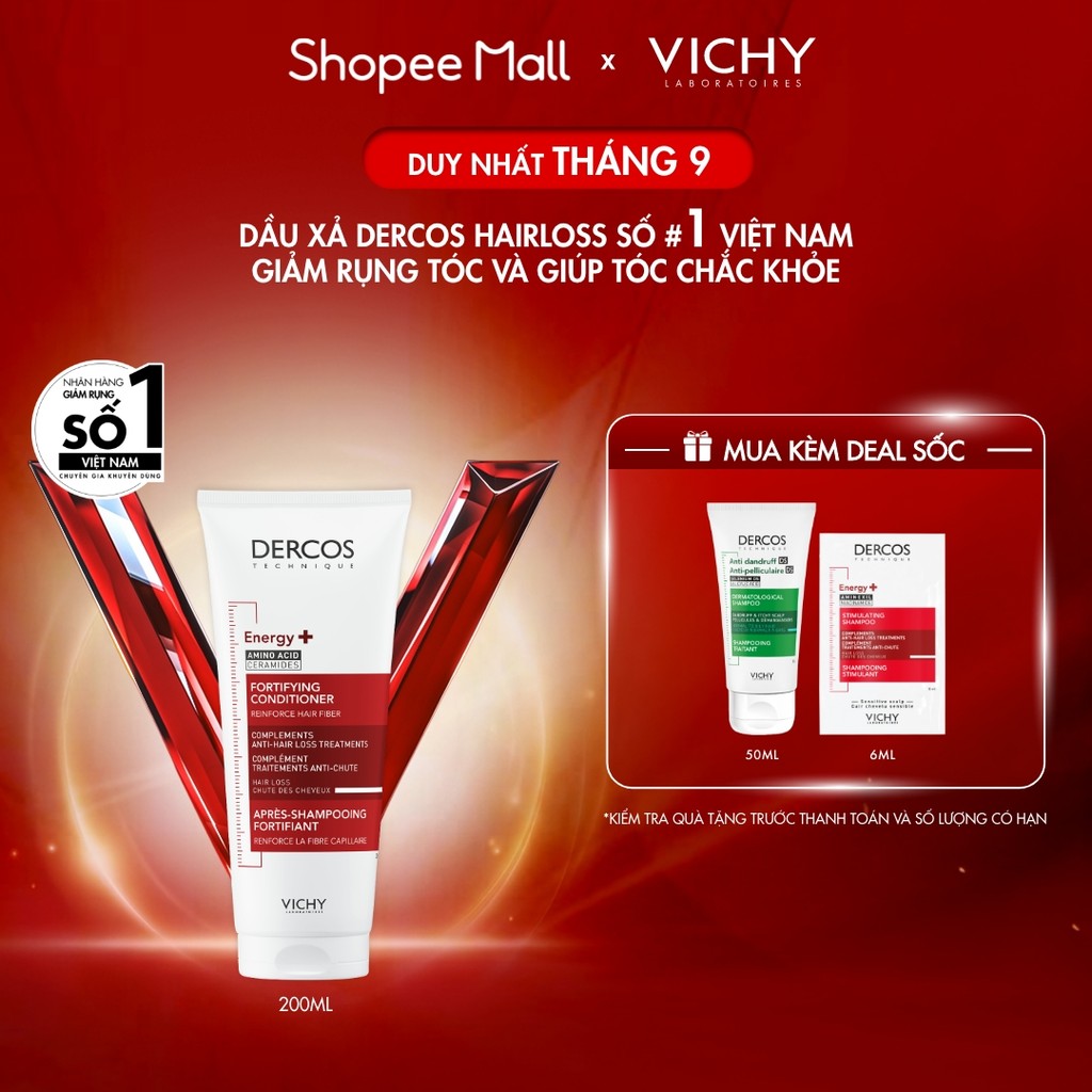 Dầu xả tăng cường dưỡng tóc chắc khoẻ, giảm gãy rụng Vichy Dercos Energy+ 200ml