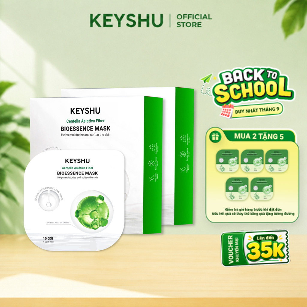 [TẶNG 5 MIẾNG] Combo 2 Hộp Mặt Nạ Sợi Xơ Rau Má Centella Fiber KEYSHU Dưỡng Ẩm, Hỗ Trợ Làm Dịu Phục Hồi Da 30
