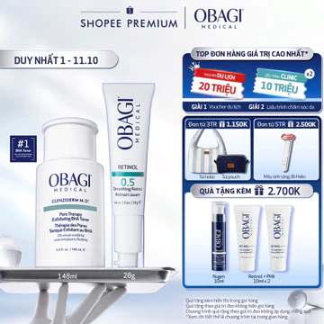 Bộ đôi dưỡng da Dung dịch Obagi Clenziderm M.D BHA Toner 148ml và Kem Dưỡng Đêm Obagi Retinol 0.5 (28g)