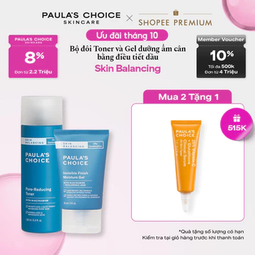 Bộ đôi Toner chứa Niacinamide thu nhỏ lỗ chân lông và Kem dưỡng ẩm dạng Gel Paula's Choice kiềm dầu 1350-3400