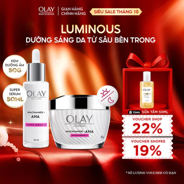 [OLAY] Combo Kem Dưỡng 50g + Siêu Tinh Chất Ngừa Lão Hóa OLAY Luminous Niacinamide Kết Hợp AHA 30ml