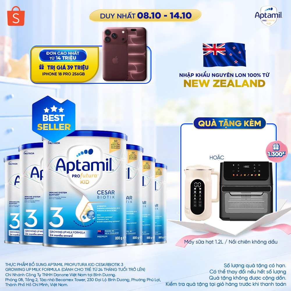[MUA KÈM DEAL SỐC] CB6 Sữa bột Aptamil Kid Cesarbiotik New Zealand số 3 - Synbiotic đặc chế