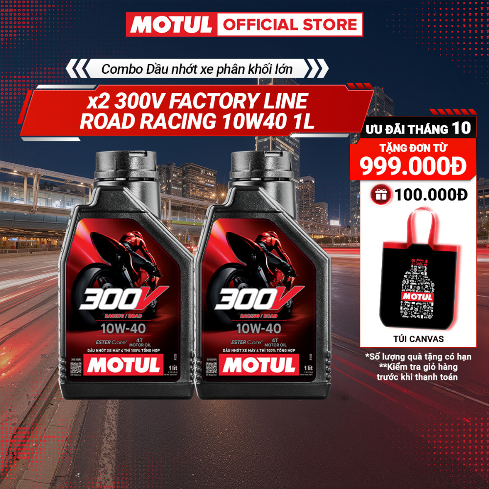 Combo 2 Dầu nhớt xe phân khối lớn MOTUL 300V FACTORY LINE ROAD RACING 10W40 1L