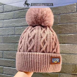 Onetimingfine Mùa Đông Mới Lông Cừu Lót Ấm Áp Mũ beanie Phong Cách Hàn Quốc Mũ Bò Thời Trang Đơn Giản Nhìn Mặt Nhỏ Dệt Kim Bé Gái VN