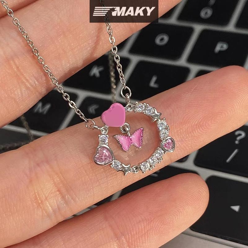 Newwellknownepic Ánh Sáng Sáng Bóng Zircon Hồng Trái Tim Vòng Cổ Nữ Tinh Tế Mặt Dây Chuyền Xương Đòn Dây Chuyền Cô Gái Trang Sức Dự Tiệc Quà Tặng VN