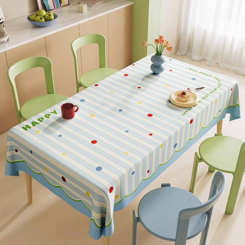 Khăn trải bàn họa tiết caro xanh vàng chấm bi | Vải cotton linen mềm mại, phong cách Nhật dễ thương, dễ giặt, trang trí bàn ăn, bàn cà phê
