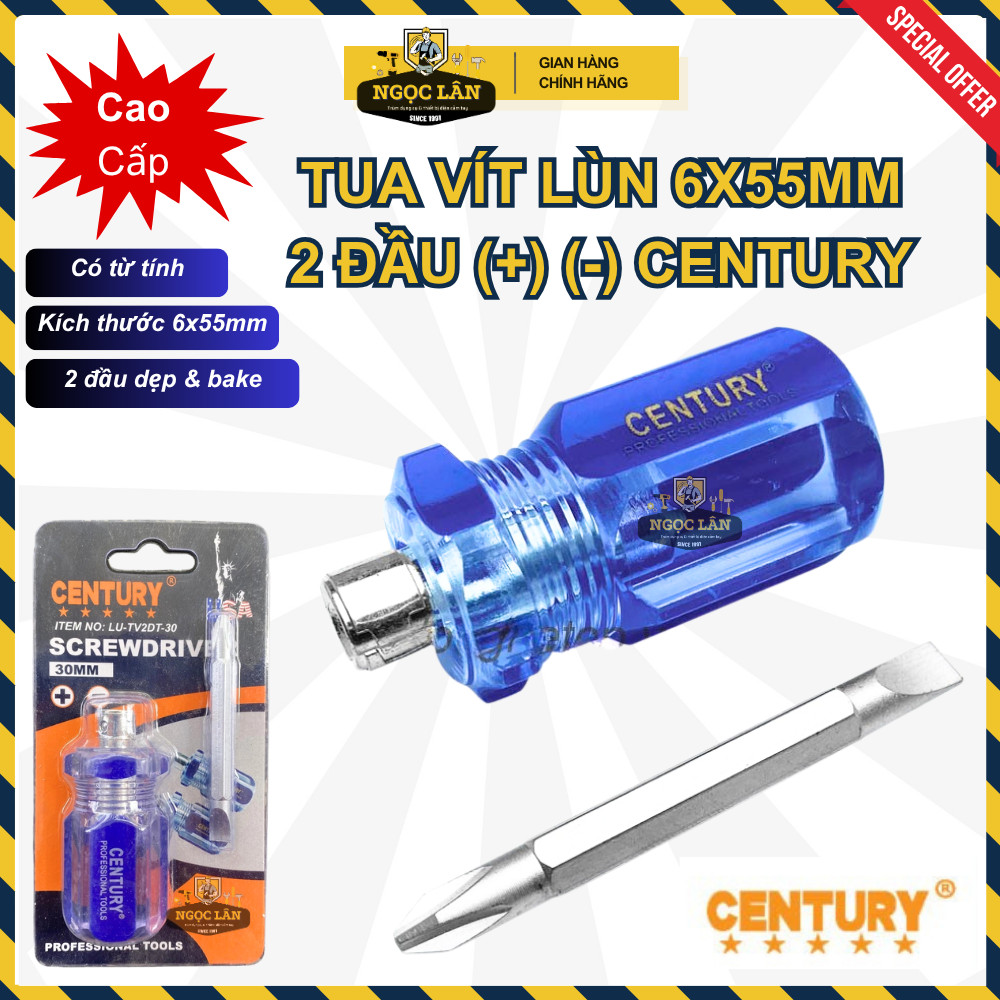 [Chính hãng] Tua vít lùn Century 2 đầu dẹp và bake 55mm có từ tính tiện lợi cao cấp