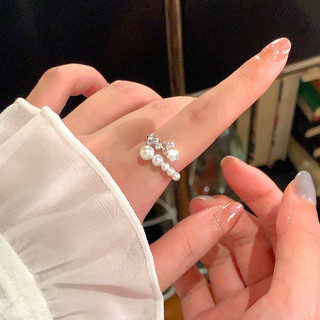 Nhẫn ngôi sao zircon và ngọc trai, phong cách Hàn Quốc, có thể điều chỉnh size, thiết kế sang trọng