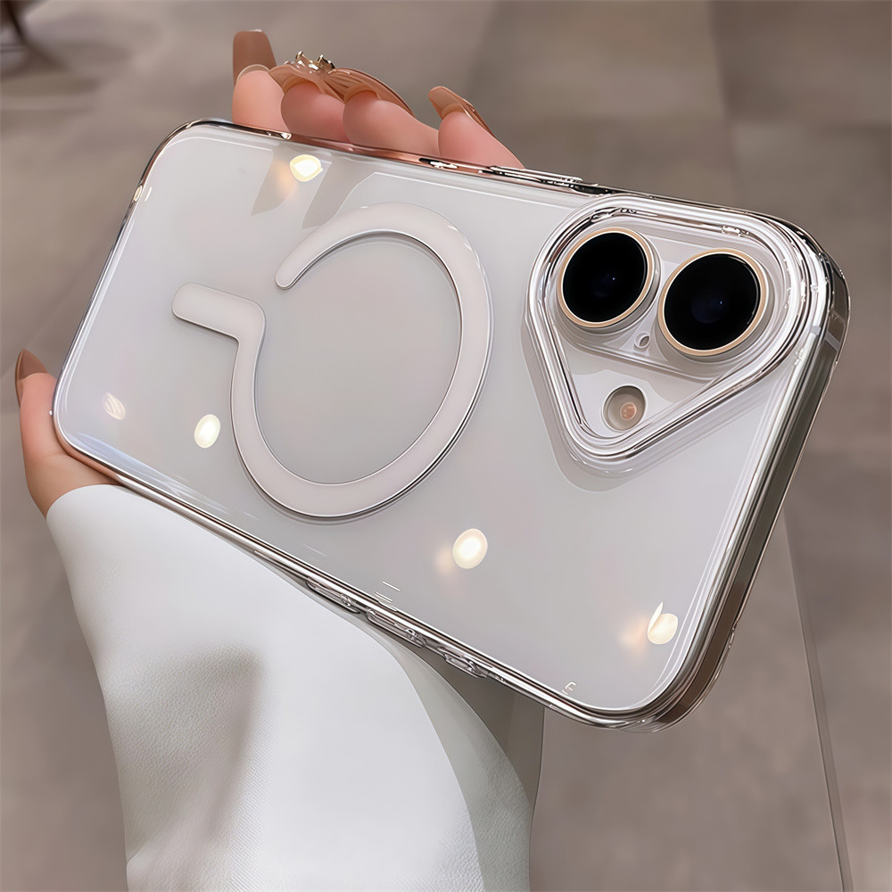 Ốp điện thoại từ tính màu trong suốt cao cho IPhone 17 Pro Max 12 13 14 15 16 Pro Max Bảo vệ ống kính chống rơi Vỏ cứng Vỏ bảo vệ điện thoại