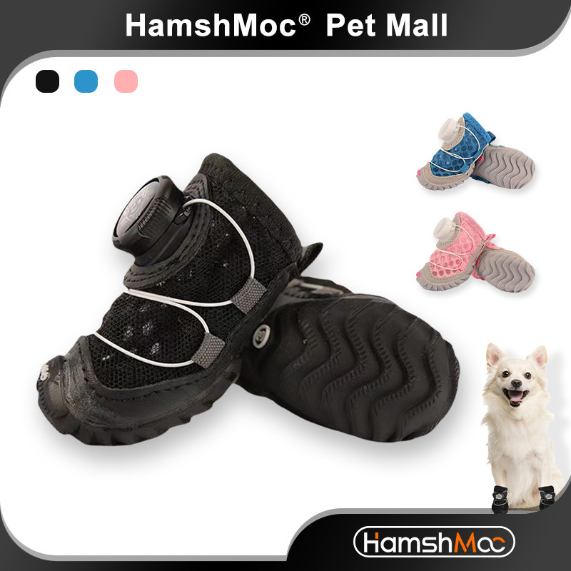 HamshMoc Giày bốt cho chó Thiết kế khóa xoắn Lưới thoáng khí Đế phản quang chống trượt để bảo vệ bàn chân 2 chiếc