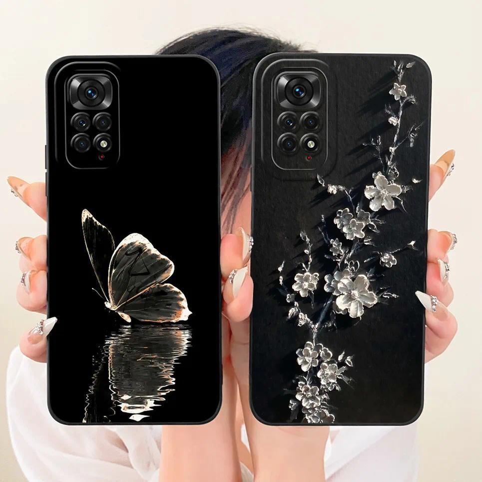 Ốp Điện Thoại In Hình Mèo Bướm Hoa Cho Xiaomi Redmi Note 11 11s 11 Pro Vỏ Silicon Lỏng Cho Redmi Note11 Pro