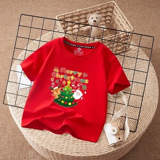 Áo thun trẻ em màu đỏ Giáng sinh tay ngắn in hình ông già Noel Trang phục ngày lễ hội cho bé và trẻ mới biết đi