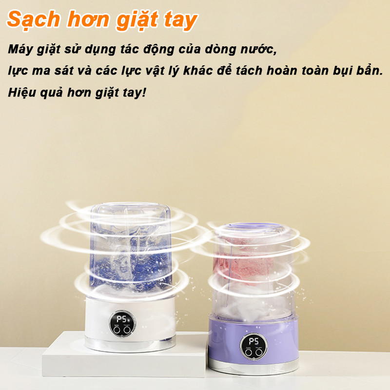 Máy giặt mini sạc điện hai chế độ – giặt đồ lót, tất và quần áo trẻ em tự động, an toàn và tiện lợi