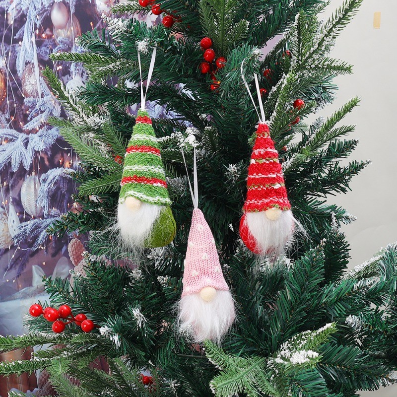 [H & L] Đồ trang trí treo cây thông Noel - 3 mặt dây chuyền búp bê dệt kim Giáng sinh - Quà tặng ông già Noel bằng vải - Đồ dùng dự tiệc Giáng sinh - Trang trí Giáng sinh vui vẻ