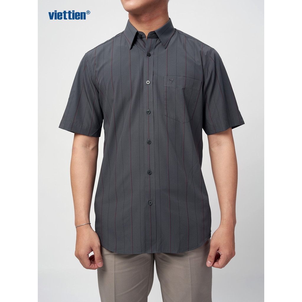 Áo sơ mi tay ngắn vạt tròn VIETTIEN vải Hoa hồng form REGULAR VT00000540