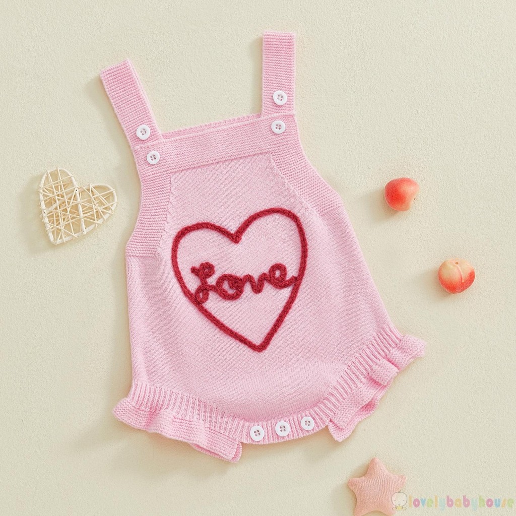 LBH-Baby Girls Áo liền quần dệt kim không tay thêu trái tim thời trang dễ thương