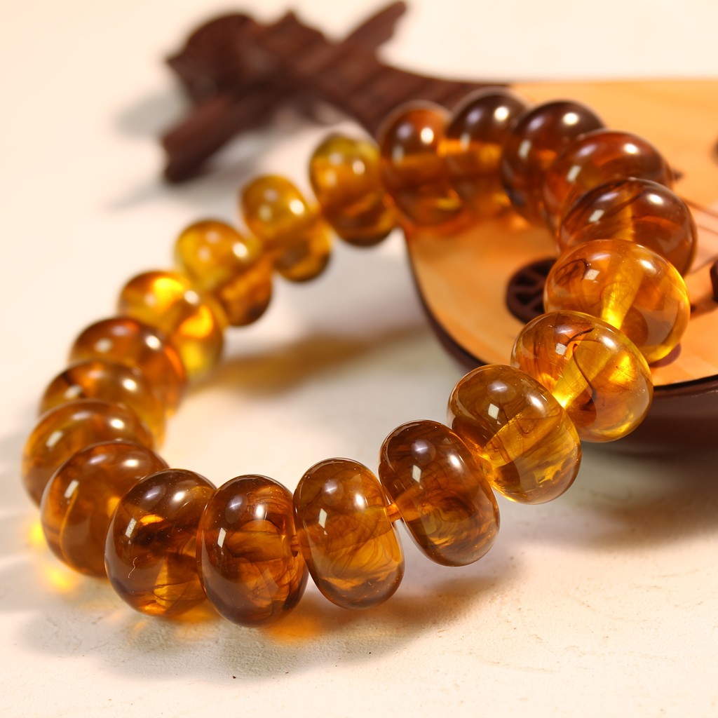 Vòng tay hạt hổ phách tự nhiên dành cho nam, phong cách Bohemian, kích thước 9mm, màu từ nâu đến đỏ đồng.