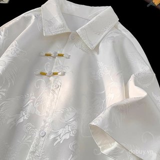 Áo sơ mi nam tay ngắn phong cách cổ điển Trung Quốc, chất liệu silk cao cấp, phù hợp làm áo khoác