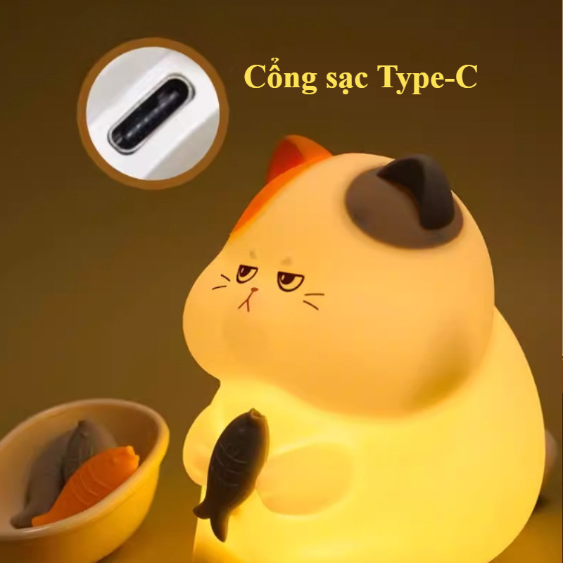Đèn Ngủ Hình Mèo Nhiều Màu,sạc USB, đổi Màu,Chất Liệu Silicone,Tắc Trang Trí Phòng Ngủ Quà Tặng Sinh Nhật