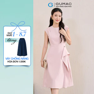 Đầm nữ GUMAC form A tùng cách điệu có túi cổ khoét đính nút tráng trí DF06049