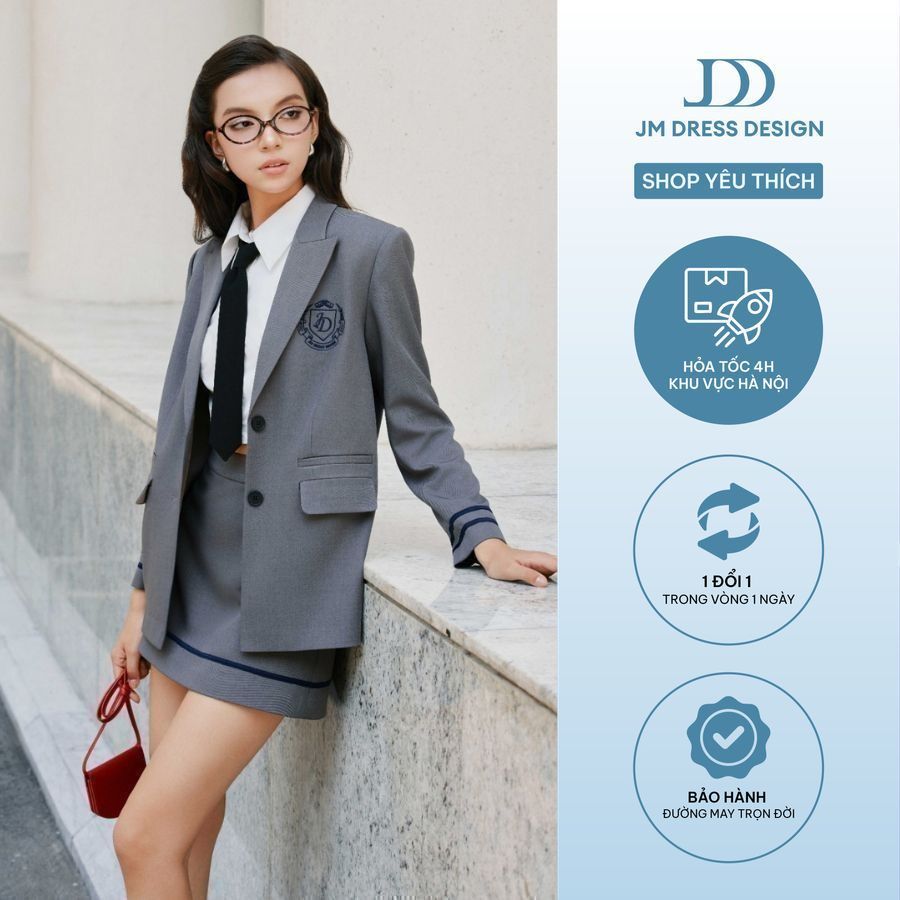 Sét áo blazer dáng suông ve mèo 5B07.2408K, Chân váy đè dây gấu A 4S27.2408K thiết kế bởi JM Dress Design