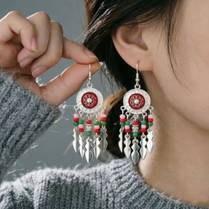 Bông tai tua rua dài cao cấp phong cách dân tộc Bông tai Bohemian Bông tai hàng ngày Bông tai phù hợp
