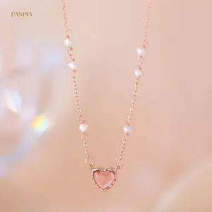 PNPIA- Hàn Quốc Hồng Hình Trái Tim Nelace Cho Nữ Thời Trang Sáng Bóng Pha Lê Mặt Dây Chuyền Nelace Kim Cương Giả Dây Chuyền Đảng Thẩm Mỹ Trang Sức Quà Tặng