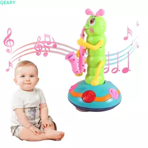 QEARY Saxophone Caterpillar Toy, Đồ chơi âm nhạc điện bằng nhựa LED, Bộ sưu tập tương tác mô phỏng dễ thương Dancing Caterpillar Toy Trang trí máy tính để bàn