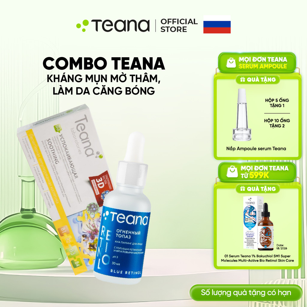Combo Teana kháng mụn, mờ thâm, làm da căng bóng (peel + b3)