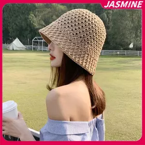 JASMINE Bé Gái Mũ Chống Nắng Rộng Vành Floppy Mũ Mùa Hè Cho Nữ Đi Biển Panama Ống Hút Mái Vòm Dệt Buet Mũ Femme Bóng Mũ Nữ JASMINE