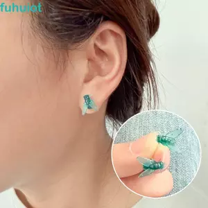 Bông tai hình ruồi FUHUIOT, Bông tai bay Mini mô phỏng sáng tạo, Màu đen sành điệu thực tế ngộ nghĩnh tai muỗi cô gái