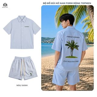 Bộ Đũi Kẻ VIBRANT SUMMER Unisex Form Rộng - Sơ Mi Đũi Nam Tay Ngắn Phối Quần Đùi Cạp Chun Thoáng Mát