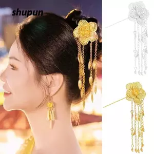SHUPUN Kim Loại Hoa Tóc Dính, Tua Rua Treo Nhẹ Nĩa Tóc Dân Tộc Thái Lan, Lá Hoa Dân Tộc Tóc Bun Phụ Kiện Lễ Hội Tạo Kiểu Tóc