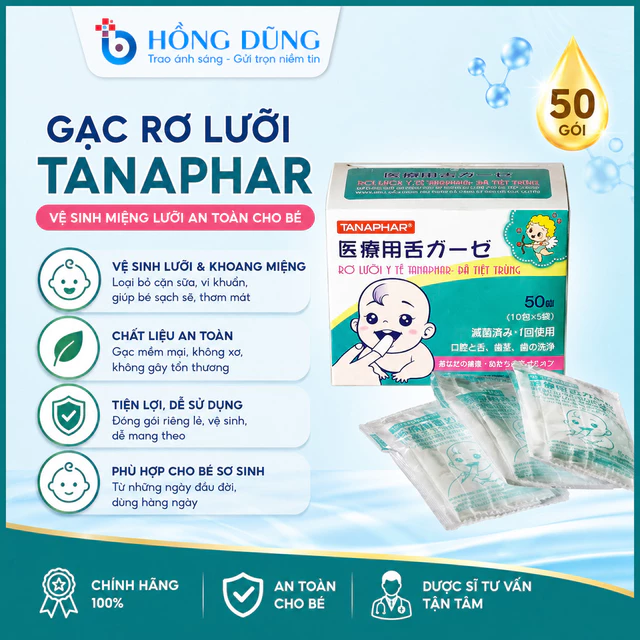 Gạc rơ lưỡi trẻ em Tanaphar đã tiệt trùng, tưa lưỡi cho bé, rơ lưỡi không tẩm - tiêu chuẩn xuất Nhật