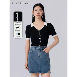 🔥có hàng sẵn🔥áo thun nữ tay ngắn áo polo nữ áo thun cổ bẻ nữ Ayline Ve Áo Thun Nữ Tay Ngắn Cổ Áo polo Màu Sắc Tương Phản Ôm Cổ Chữ V Ngắn 26 Mùa Hè Phong Cách Mới Đan