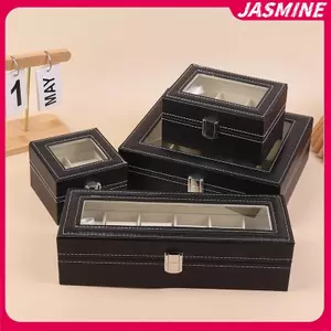 JASMINE 1Pc Da PU Hộp Đồng Hồ Trưng Bày Hộp Đựng Có Nắp Kính Đóng Khung Và Gối Có Thể Tháo Rời Dành Cho Nam Nữ JASMINE