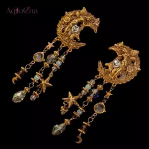 AqToCna Vintage Đa Màu Trái Tim Ngôi Sao Mặt Trăng Nữ Thần Chân Dung Bông Tai Dành Cho Nữ Mặc Hàng Ngày Khiêu Vũ Phụ Kiện Tiệc Quà Tặng Tốt Nhất AqToCna