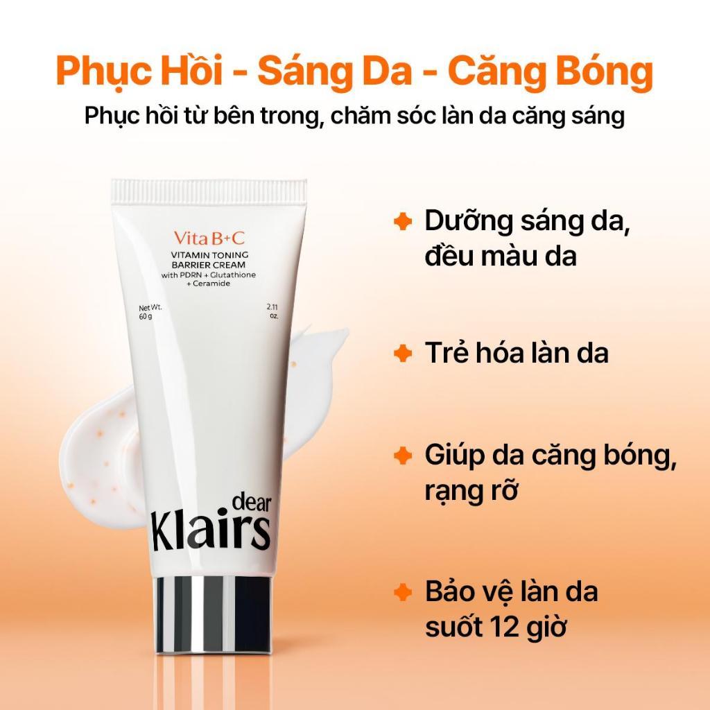 Combo Dear Klairs Kem dưỡng Vitamin Toning Barrier Cream 60g + Tinh chất Vitamin PDRN Bouncy Pore Serum 35 mL [FS]