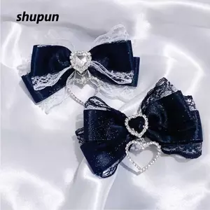 SHUPUN 1 / 2 Kẹp Tóc Nơ Ren, Mặt Dây Chuyền Trái Tim Ngọt Ngào Dễ Thương Gothic Kẹp Tóc, Kawaii Nhật Bản lolita Y2k Phong Cách Gothic Phụ Kiện Tóc Cosplay