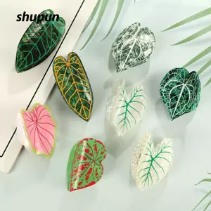 SHUPUN Forest Plant Series Vuốt Tóc, Thiết Kế Lá Phong Cách Tươi Hợp Thời Trang Lá Móng Vuốt Tóc, Thiết Kế Lá Monstera Sáng Tạo Kẹp Cây Acetate Vuốt Kẹp Dành Cho Nữ Bé Gái