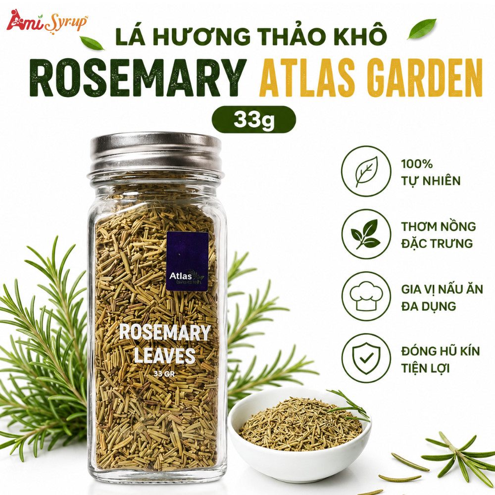 Lá Hương Thảo Khô Rosemary Atlas GARDEN 33g Nhập Khẩu Chính Hãng Từ Đức, Gia Vị Nấu Ăn Chuẩn Nhà Hàng