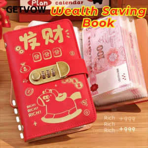 Sách thử thách tiết kiệm chất kết dính GETVOW, Ngựa năm có khóa mật khẩu Thử thách tiết kiệm tiền, Phong bì PU 100 chống nước có thể tái sử dụng Sách tiết kiệm ngân sách Sử dụng tại nhà