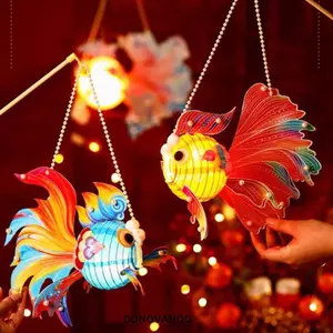 Đèn lồng cá vàng DONOVANQQ, Chúc may mắn Đèn lồng lễ hội trung thu, Đồ chơi thủ công Giấy 3D Koi Phong cách Trung Quốc Đèn lồng cầm tay phát sáng Lễ hội mùa xuân