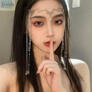 Mặt dây chuyền trung tâm lông mày JVSUB Cô dâu thả nước đám cưới Băng đô tua rua