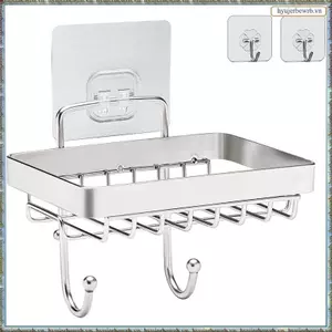Hộp đựng bát đĩa xà phòng cho phòng tắm có móc xốp, Hộp đựng xà phòng thanh để tắm treo tường, Khay thoát nước xà phòng dính
