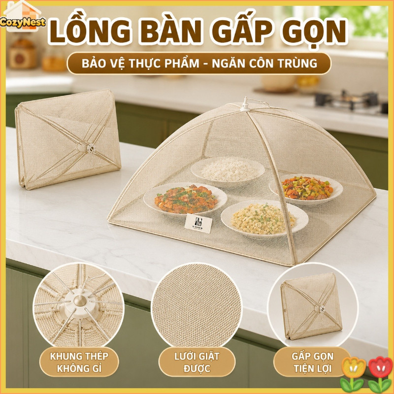 Nắp đậy thức ăn gấp gọn, giặt được, chống côn trùng và nấm mốc, có hình tròn và hình vuông, có thể gấp gọn để cất giữ